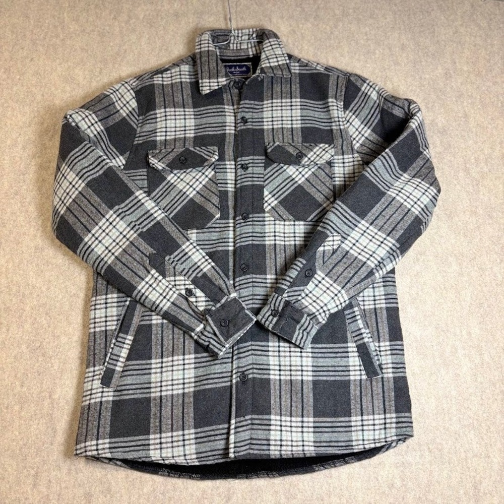 Jack South Shirt Jacket Mens M Grey Plaid Flannel Sherpa Lined Shacket Classic